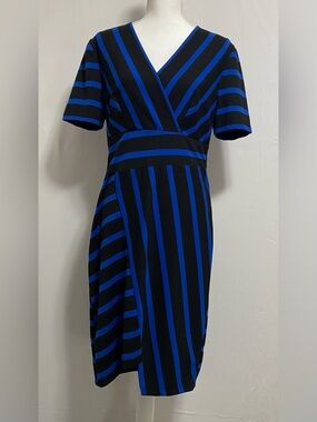 ECI Black and Royal Blue Striped Midi Dress